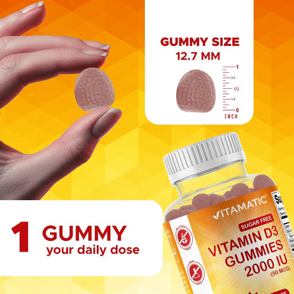 Vitamatic Sugar Free Vitamin D3 2000 IU Gummies - Peach Flavour, 120 Count