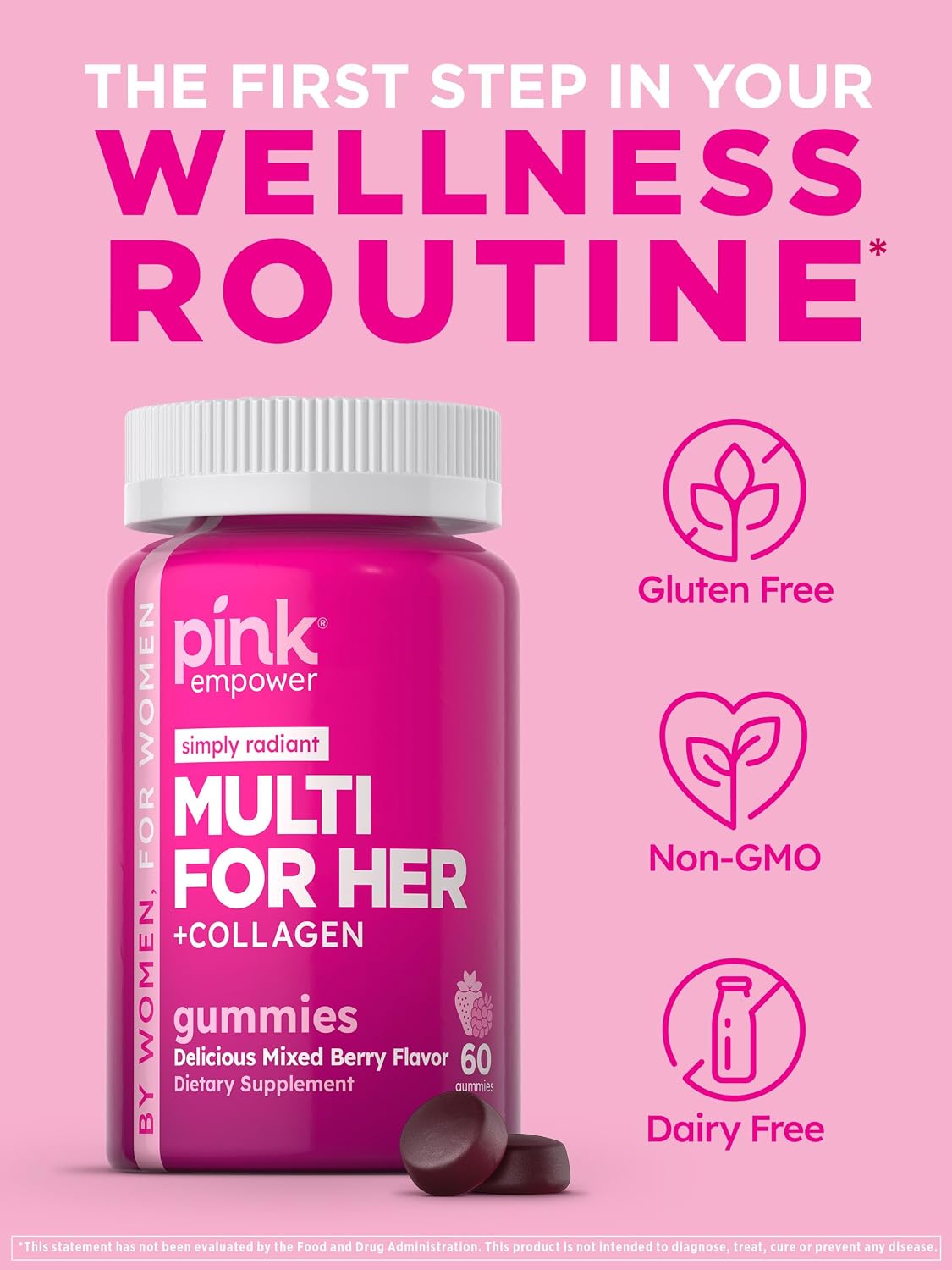 PINK Multivitamin Gummies for Women - Non-GMO, Gluten-Free, with Collagen & Biotin - Mixed Berry - görsel 4