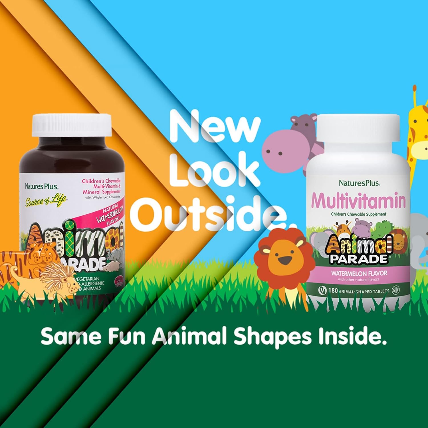 NaturesPlus Animal Parade Children's Chewable Multivitamin, Watermelon Flavour - 180 Tablets - görsel 2