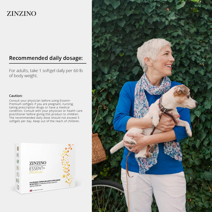 Zinzino - Essent+ Premium, Advanced Polyphenol Omega Balance with Fish Oil, Glycerine, Cold-Pressed Extra Virgin Olive Oil, Vitamin D - 60 Softgels