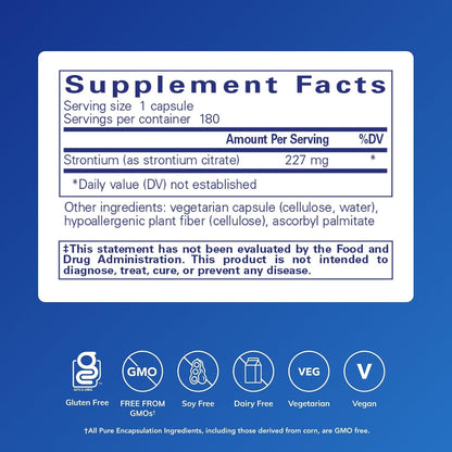 Pure Encapsulations Strontium (Citrate) - Hypoallergenic Food Supplement for Bone Health (180 Capsules)