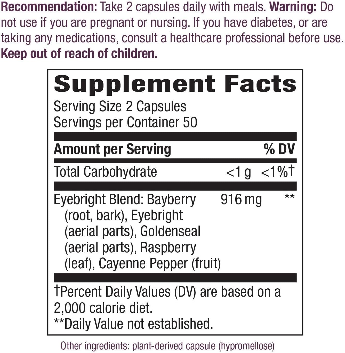 Nature's Way Eyebright Supportive Blend, 458 mg, 100 Capsules - görsel 3