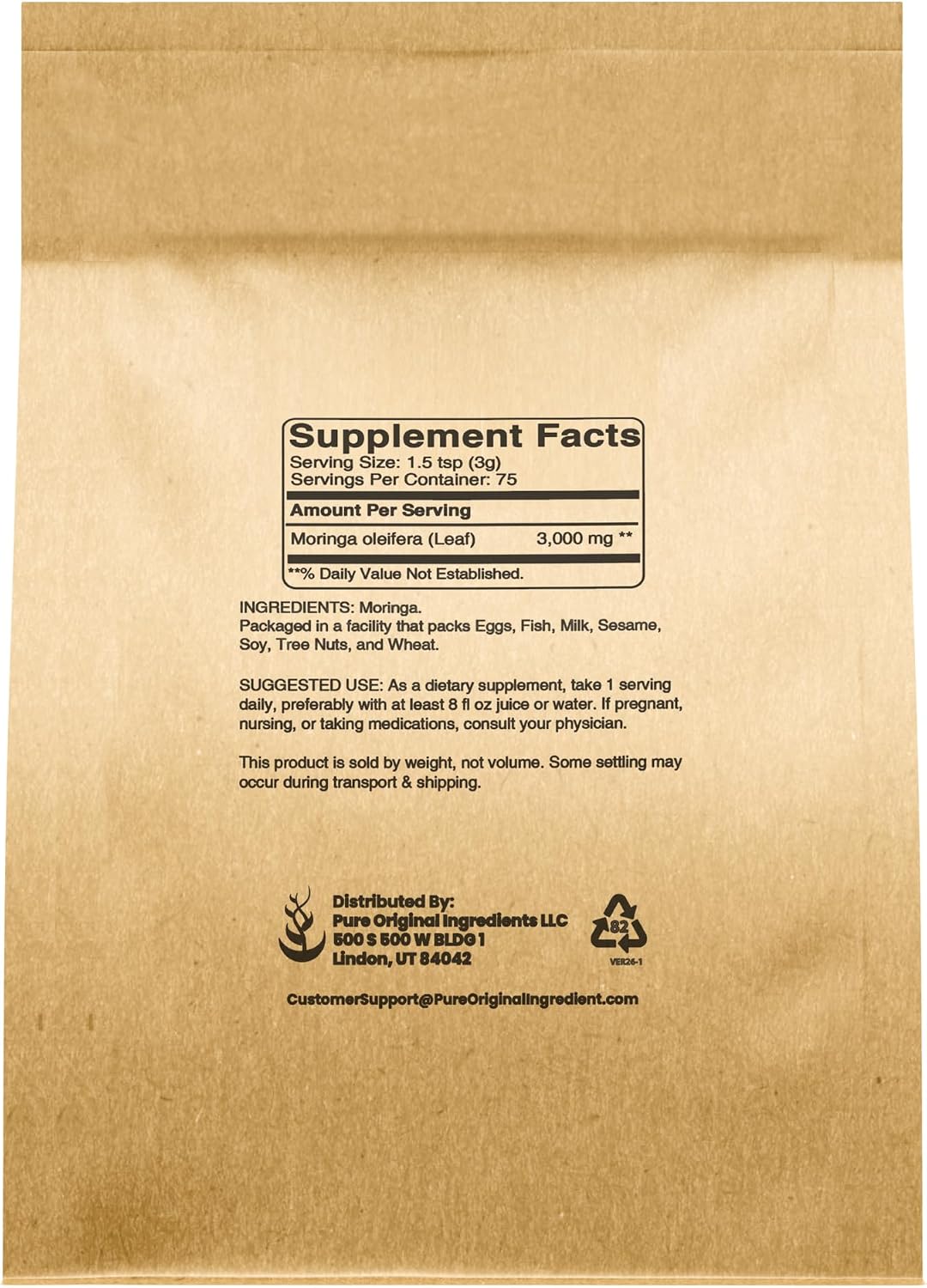 PURE ORIGINAL INGREDIENTS Moringa (8oz) Moringa Oleifera Leaf Extract, Natural Herbal Supplement - görsel 2