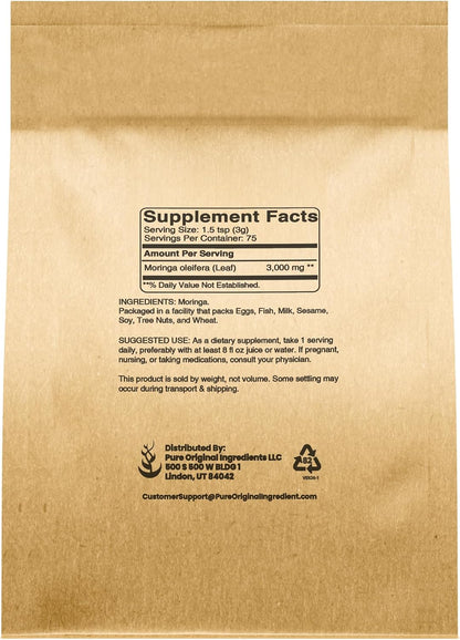 PURE ORIGINAL INGREDIENTS Moringa (8oz) Moringa Oleifera Leaf Extract, Natural Herbal Supplement