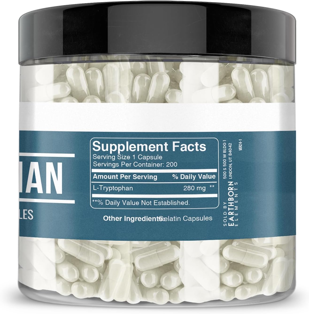 Earthborn Elements L-Tryptophan 200 Capsules, Pure & Undiluted, No Additives - görsel 3