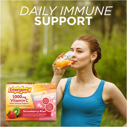 Emergen-C 1000mg Vitamin C Powder, Strawberry Kiwi Flavour, Antioxidants, B Vitamins and Electrolytes, 30 Sachets (Pack of 2)