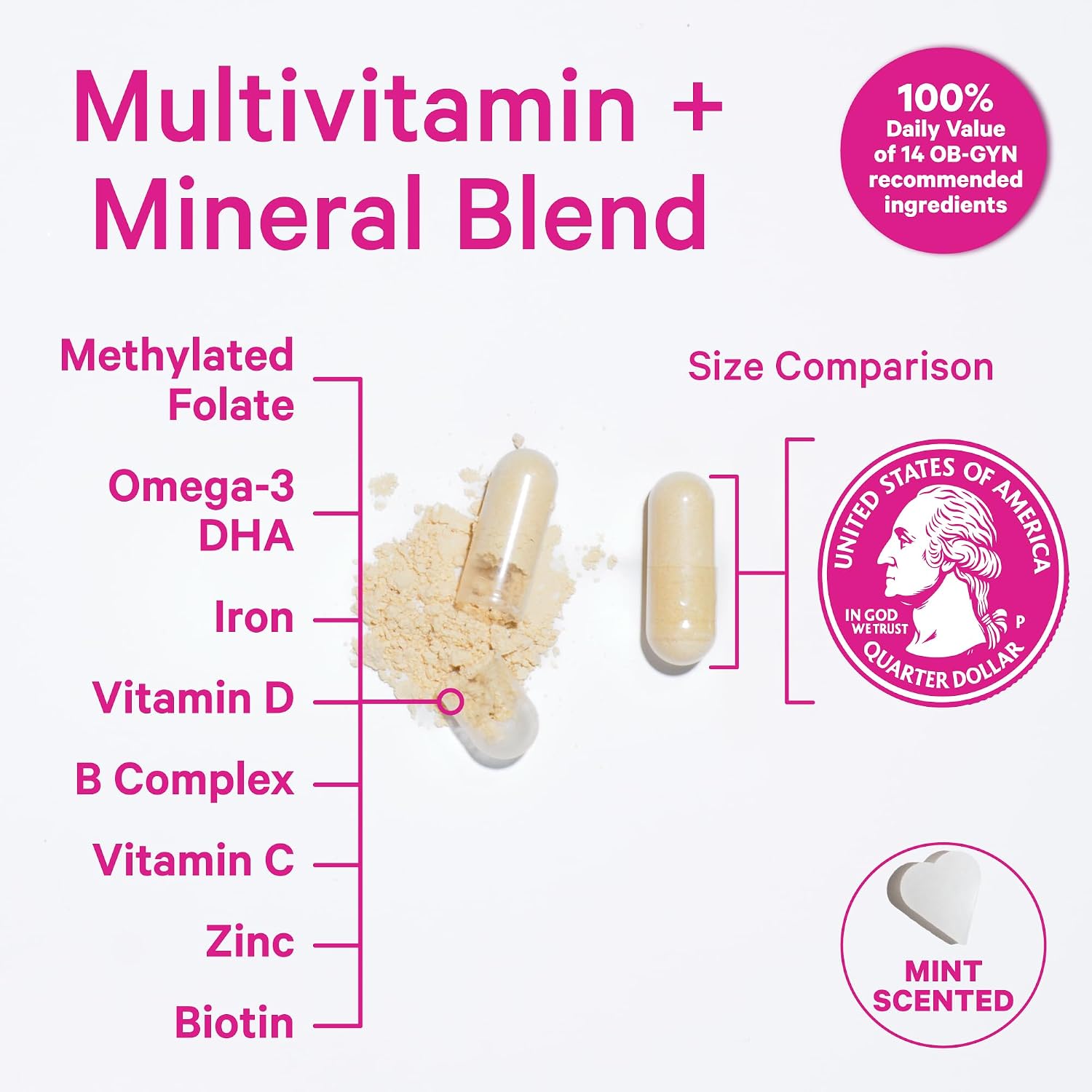 Pink Stork Total Prenatal Vitamins with DHA - Mint, 3 Month Supply - görsel 2