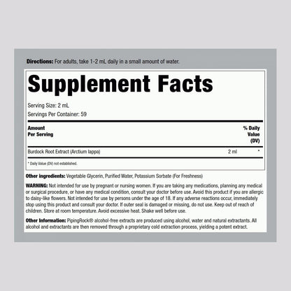Piping Rock Burdock Root Tincture Extract | 118 ml | Premium Herbal Liquid Drops | Certified Botanical Supplement | Non-GMO, Gluten-Free