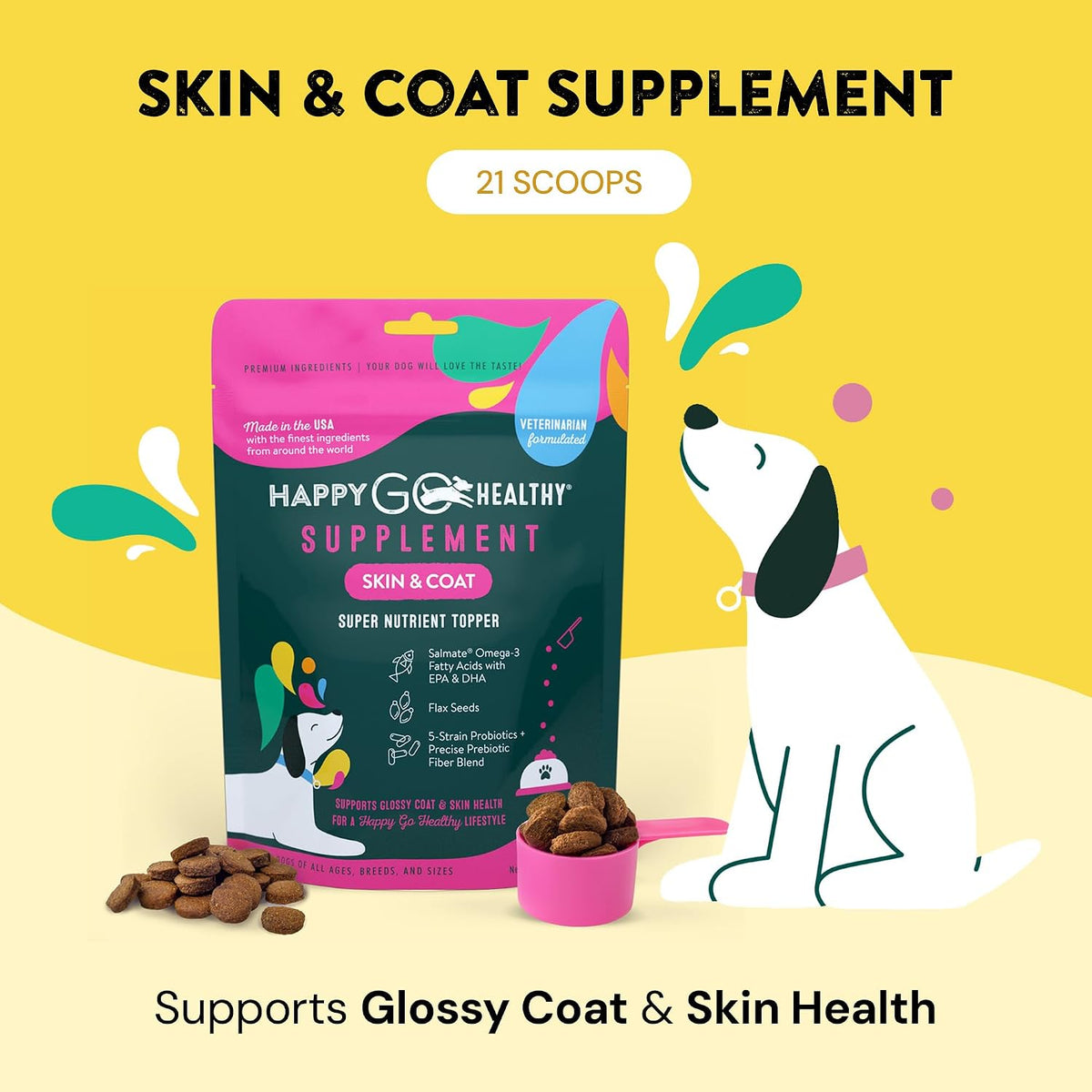 Skin & Coat Supplements for Dogs | Dog Itching Skin Relief & Promotes Shiny Skin Coat for Dogs | Rich in Omega 3 All-Natural Ingredients Tasty Kibble Dog Food Topper | 21 Count Pack - görsel 2