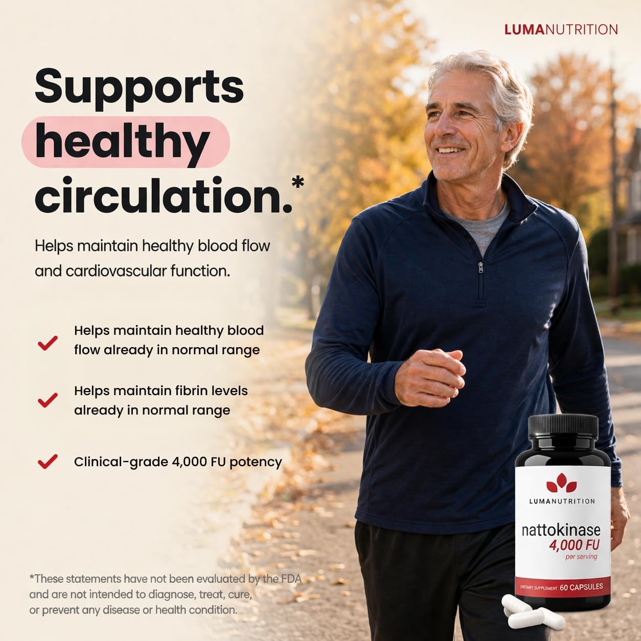 Luma Nutrition Nattokinase Supplement - Natto 4000 FU Per Serving, Premium Cardiovascular Support - Vegan & Gluten-free - 60 Capsules, 30 Servings - görsel 5