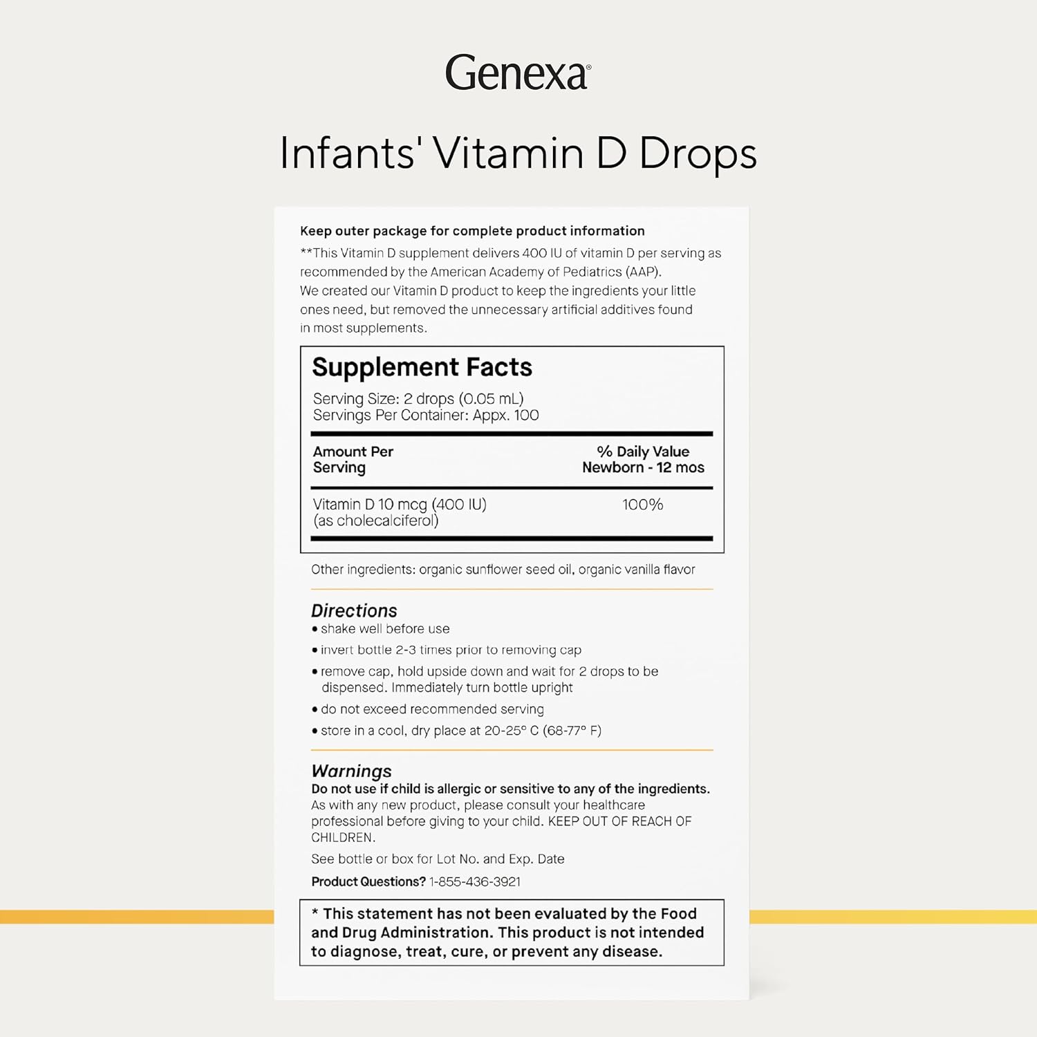 Genexa Infants Vitamin D Liquid Drops – Organic Vanilla, 90 Servings - görsel 7