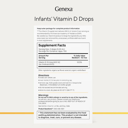 Genexa Infants Vitamin D Liquid Drops – Organic Vanilla, 90 Servings