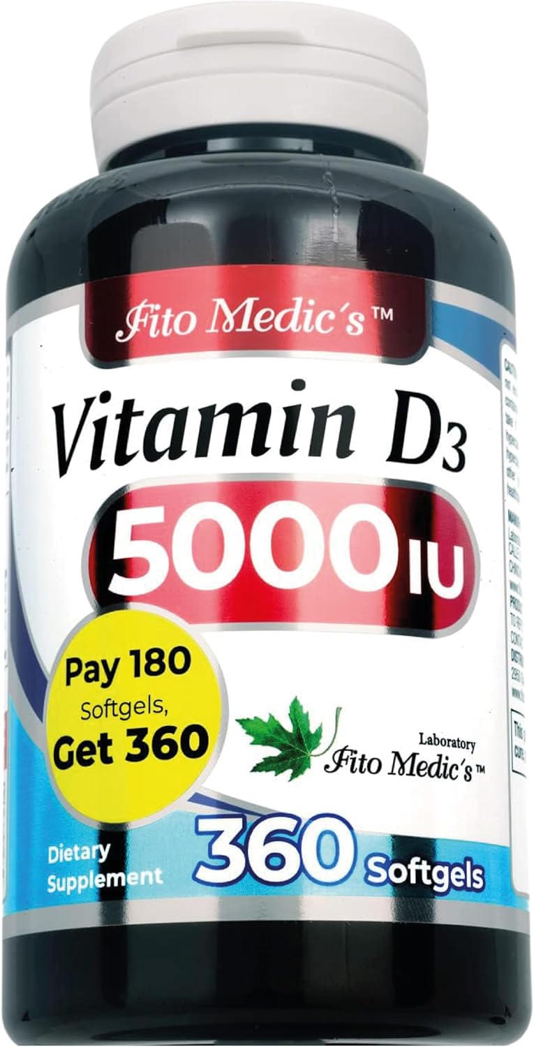 FITO MEDIC'S Vitamin D3 5000 IU - 360 Softgels for Immune and Bone Health Support - görsel 2