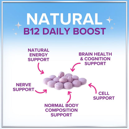 Vitamin B12 1000 mcg Chewable Tablets - Methylcobalamin B12 Complex for Energy, Heart & Nerve Support - Fast Dissolve, 120 Tablets