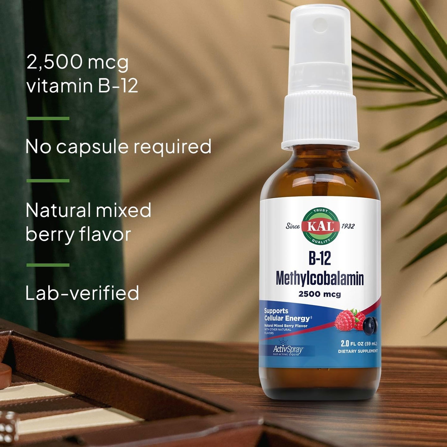 KAL Vitamin B12 Methylcobalamin ActivSpray 2500mcg, Supports Normal Energy-Yielding Metabolism, Nerve & Red Blood Cell Health, Fast-Acting Liquid B12, Maximum Absorption, Natural Berry Flavour, 80 Servings, 59ml - görsel 4