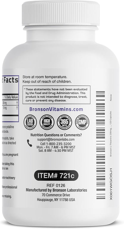 Bronson L-Theanine 200mg Double Strength with Passion Flower, 120 Capsules