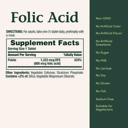 Nature's Bounty Folic Acid 800 mcg, 250 Tablets