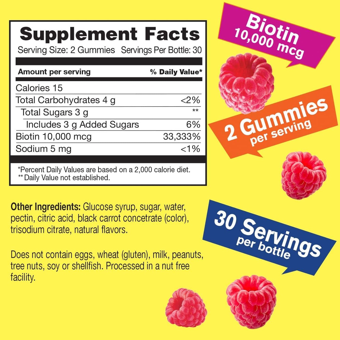 WellYeah High Potency Biotin 10,000 mcg Gummies - Hair, Skin & Nails Support - Vegan, Gluten-Free, Berry Flavour - 60 Count - görsel 2