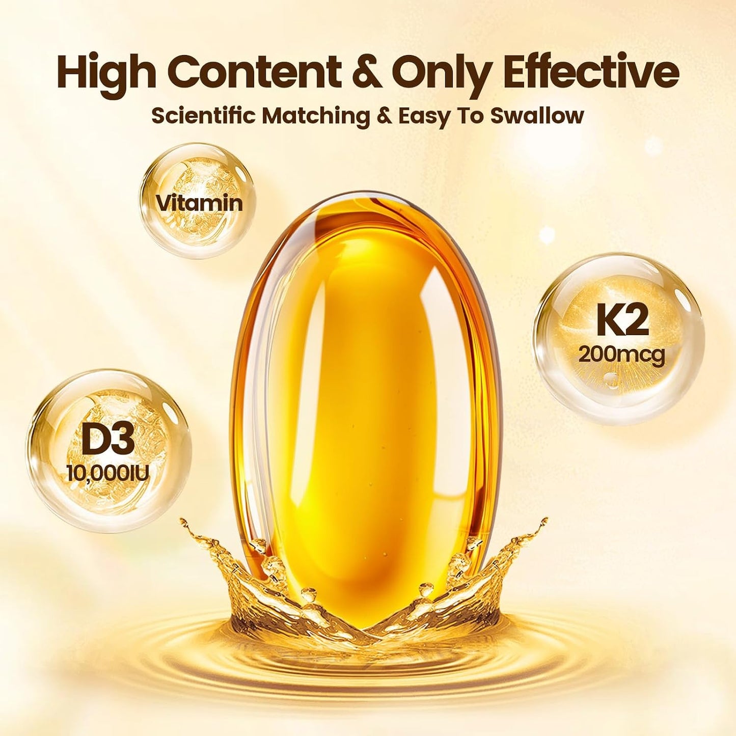 Vitamin D3 10000 IU Plus K2 (MK-7) 200 mcg – 300 Soft gel capsules (3-Pack) - görsel 3