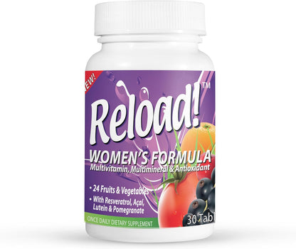 Reload! for Women - All-Natural Multivitamin with 24 Fruits and Vegetables and Biotin for Hair, Skin and Nails (30 Tablets)