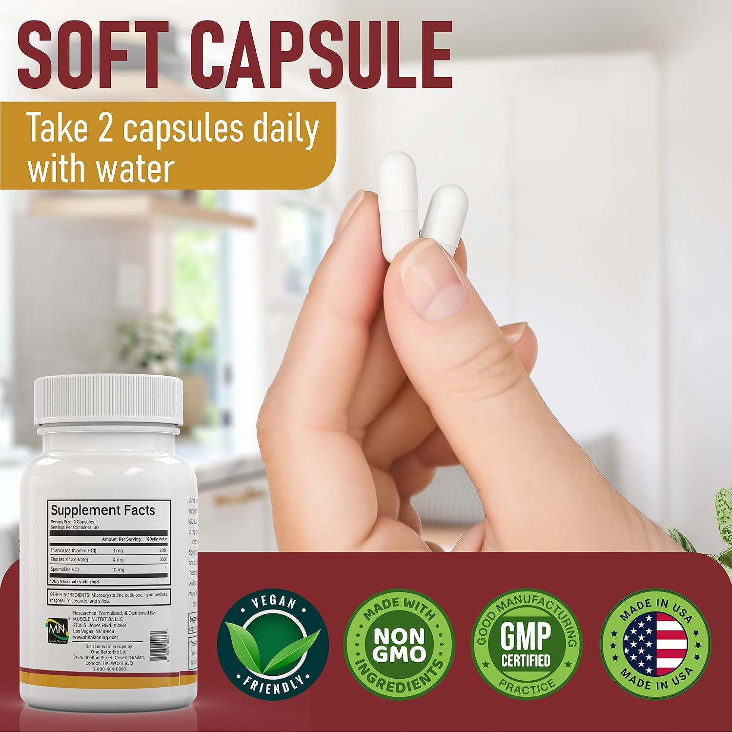 Shrink Spermidine Supplement – Autophagy Support and Anti-Ageing, 120 Vegan Capsules - görsel 2