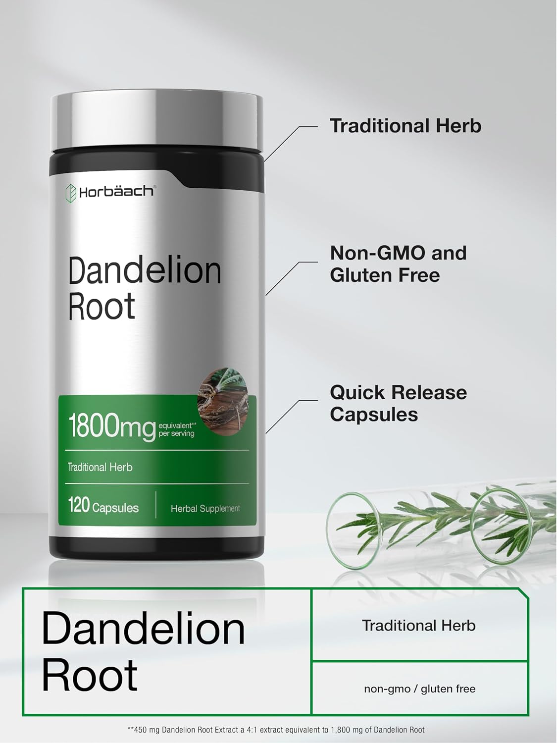 Horbäach Dandelion Root Supplement | 120 Capsules | Non-GM, Gluten-free - görsel 4