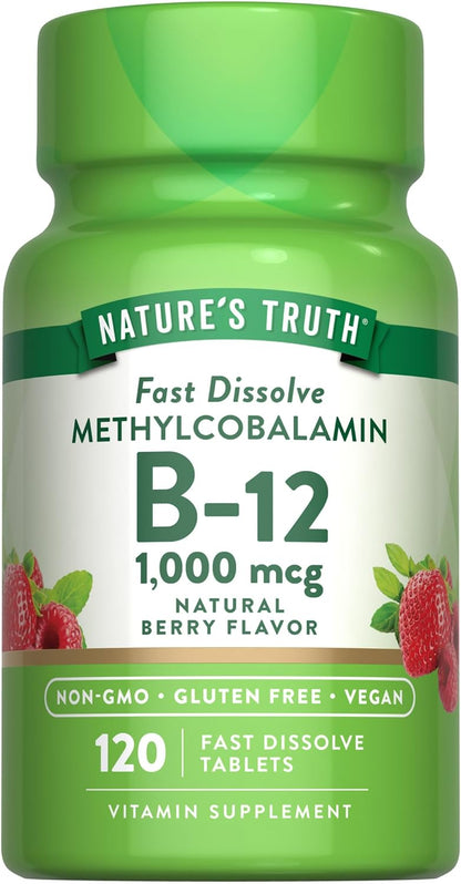 Nature's Truth B12 Vitamin Sublingual Tablets | 1000mcg | 120 Count | Vegan, Non-GM & Gluten-free