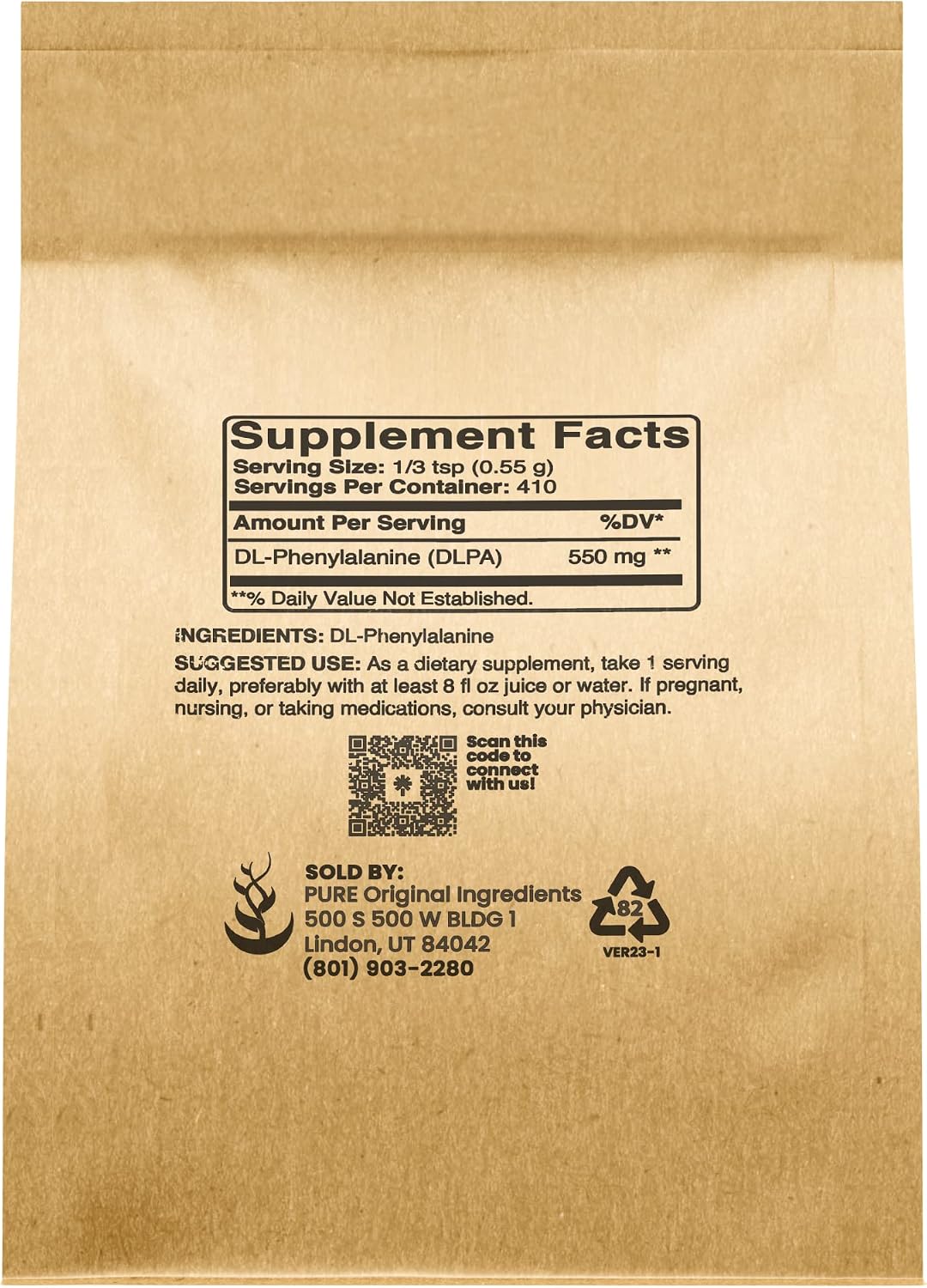 PURE ORIGINAL INGREDIENTS DL-Phenylalanine Powder (8 oz) Always Pure, No Fillers or Additives - görsel 2