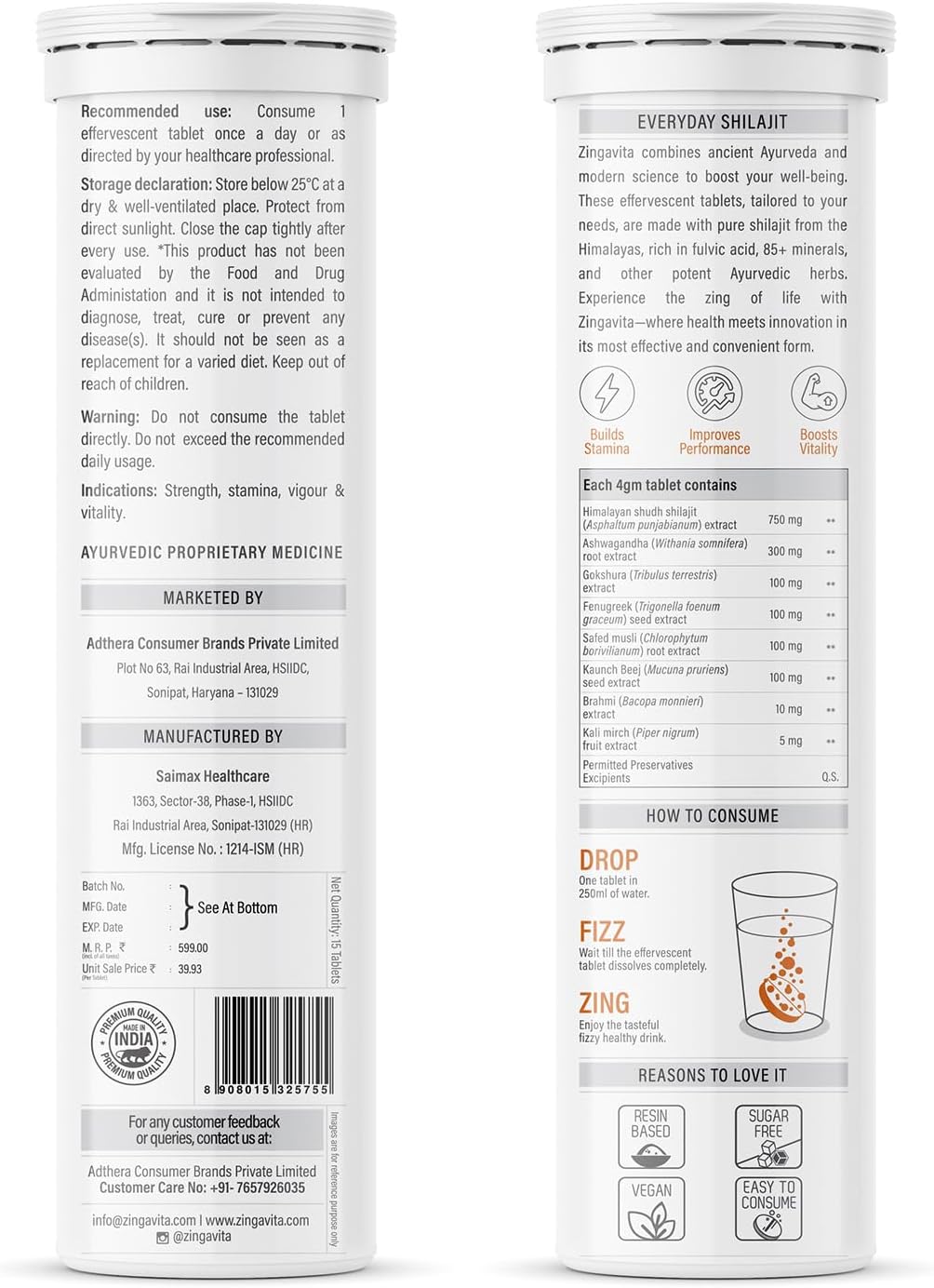 Zingavita Ayurveda Himalayan Shilajit (750mg) Effervescent with Ashwagandha, Gokshuru, Fenugreek, Brahmi & Safed Musli – Traditional Ayurvedic Support for Vitality & Recovery, Cardamom Flavour, Vegetarian – Pack of 2 - görsel 10