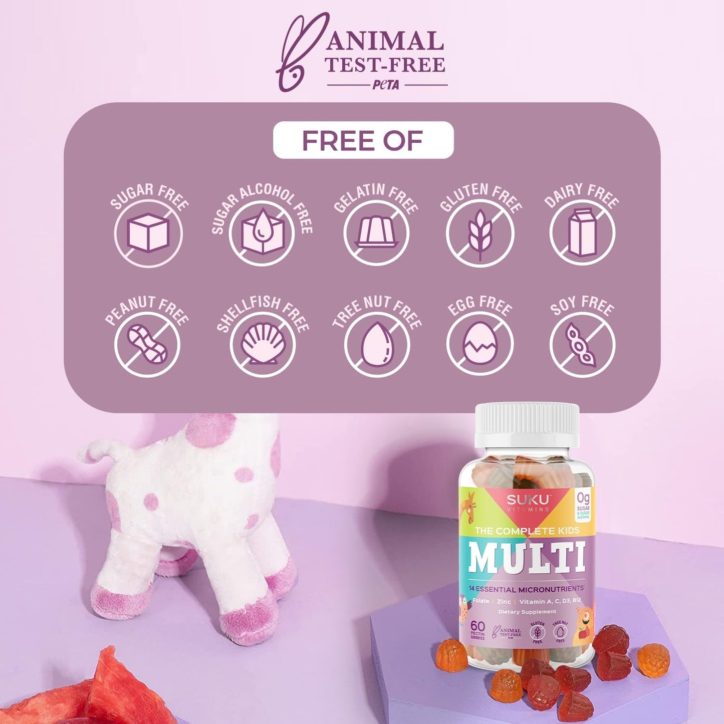 SUKU The Complete Kids Multivitamin Gummies – Sugar-Free, Gluten-Free, Non-GMO, Tropical Bonanza Flavour (60 Count) - görsel 9
