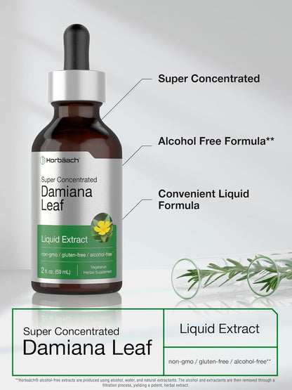 Horbäach Damiana Leaf Herb Tincture - 59 ml Super Concentrated Alcohol-Free Liquid Extract - Vegetarian, Non-GMO & Gluten-free