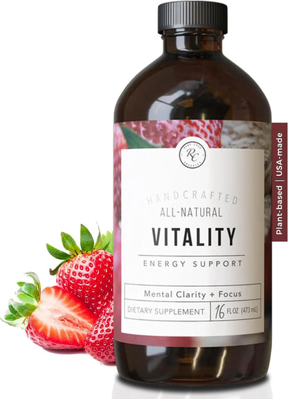Rowe Casa Organics Vitality Energy Support with Strawberry, Guarana & Rhodiola Extract – Botanical Caffeine Liquid Vitamins for Daily Energy & Vitality – Adults – 473 ml