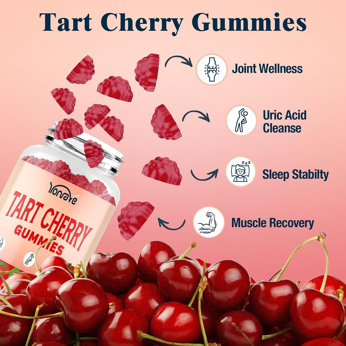 Yonrave Tart Cherry Gummies – Uric Acid Cleanse & Joint Support with Celery Seed – Vegan, Antioxidant Tart Cherry Supplement – Mixed Berry Flavour, 60 Count - görsel 3