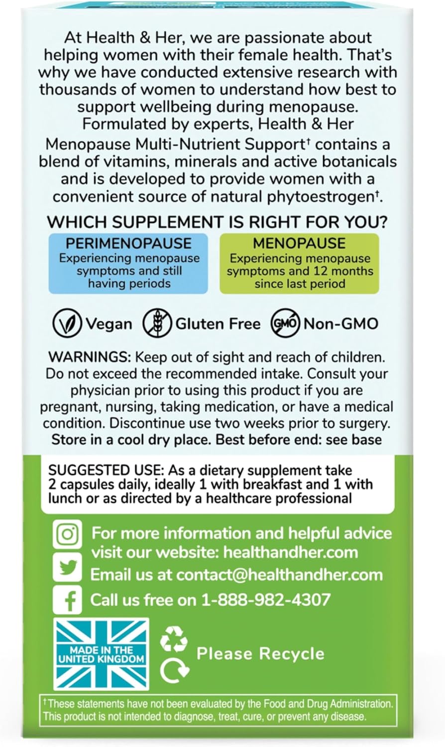 Health & Her Menopause Multi-Nutrient Support for Women – Vegan, Gluten-Free, Non-GM, 60 Capsules (1 Month Supply) - görsel 9