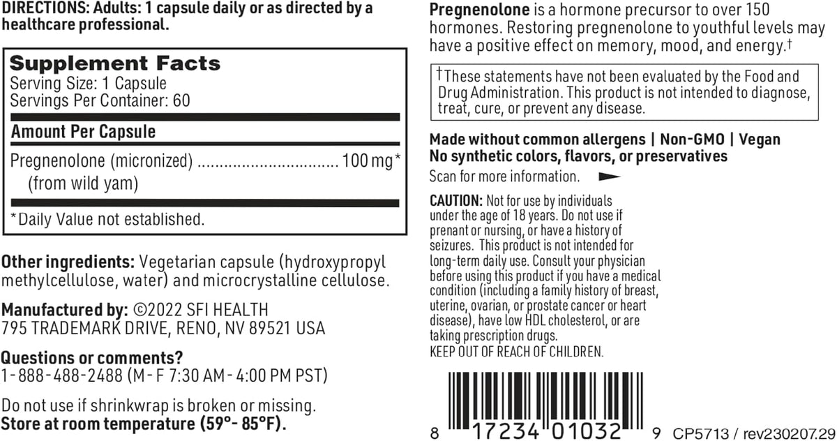 Klaire Labs Pregnenolone 100 mg, 60 Capsules - görsel 6