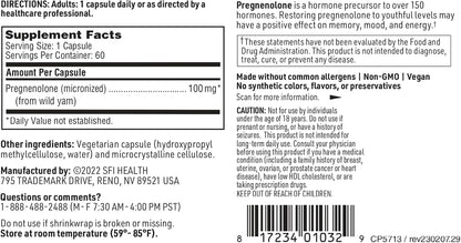 Klaire Labs Pregnenolone 100 mg, 60 Capsules
