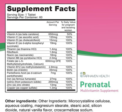 Fairhaven Health Peapod Prenatal Multivitamin – Once Daily, Vanilla Flavour – with Methylfolate, Iron & Vitamin C – 60 Tablets (2-Month Supply)