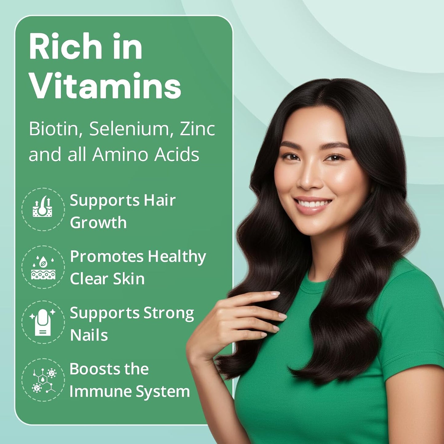 Strength & Spices Hair, Skin & Nails 100% Natural Supplement – 20 Ingredients with Biotin, Selenium & Zinc – 60 Vegan Capsules - görsel 5