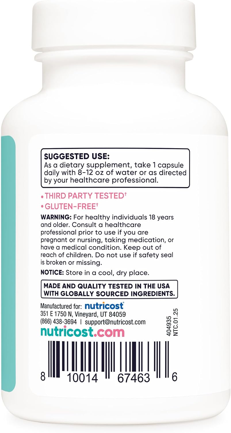 Nutricost Folic Acid (Vitamin B9) 1200 mcg with B12 and Biotin - 120 Vegetarian Capsules - Non-GMO & Gluten-free - görsel 4