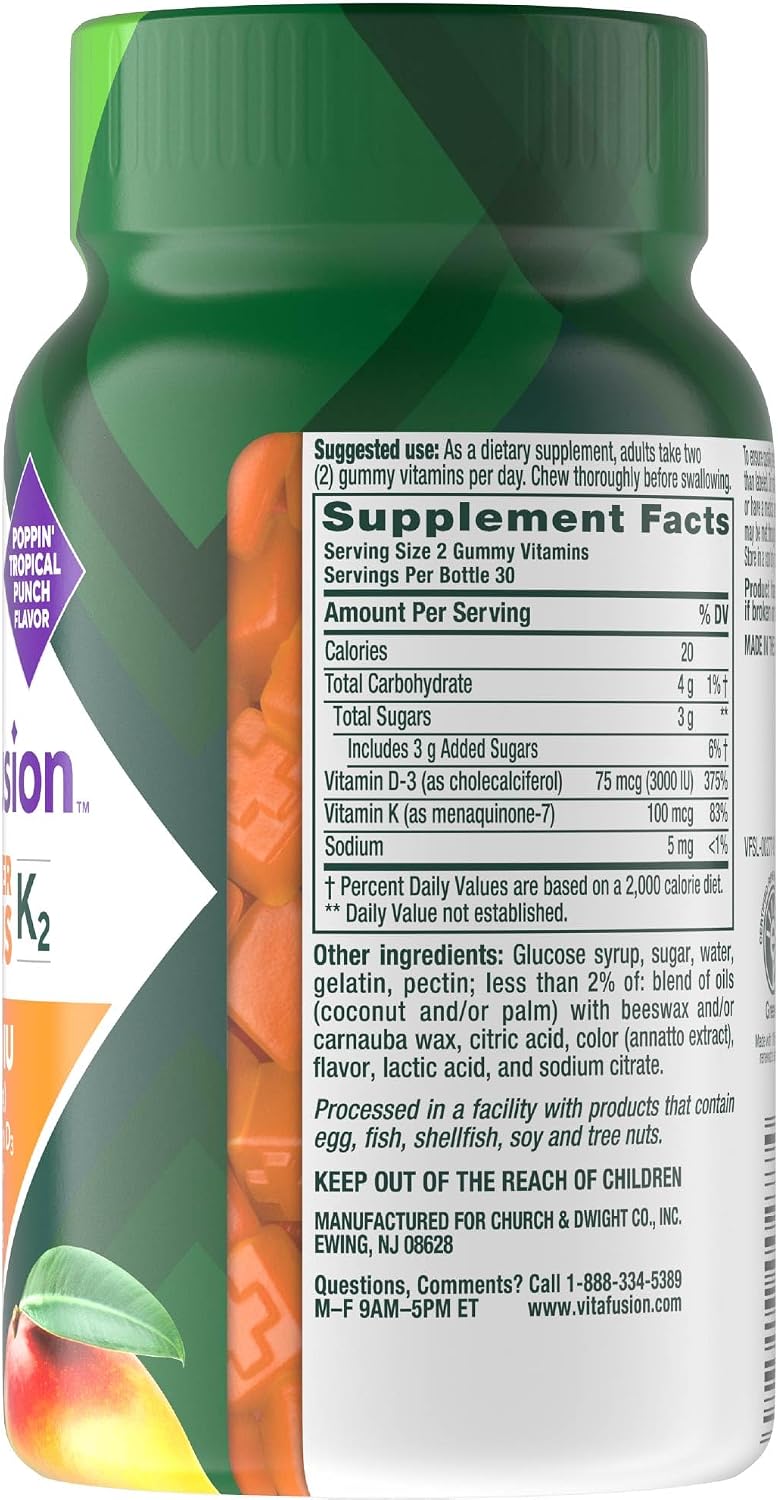 Vitafusion Power Plus Vitamin D3 & K2 Gummies, 3000 IU, Tropical Punch, 60 Gummies - görsel 3