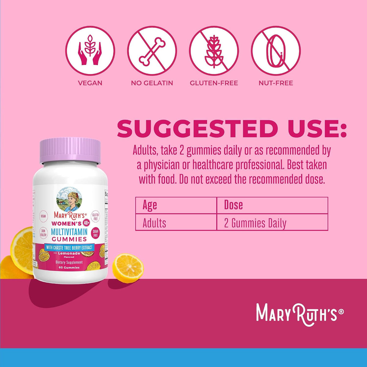 MaryRuth's Multivitamin for Women 40+ | Sugar Free | Vegan | Daily Vitamins with Chasteberry | Hair, Skin and Nail Gummies | 60 Count - görsel 3