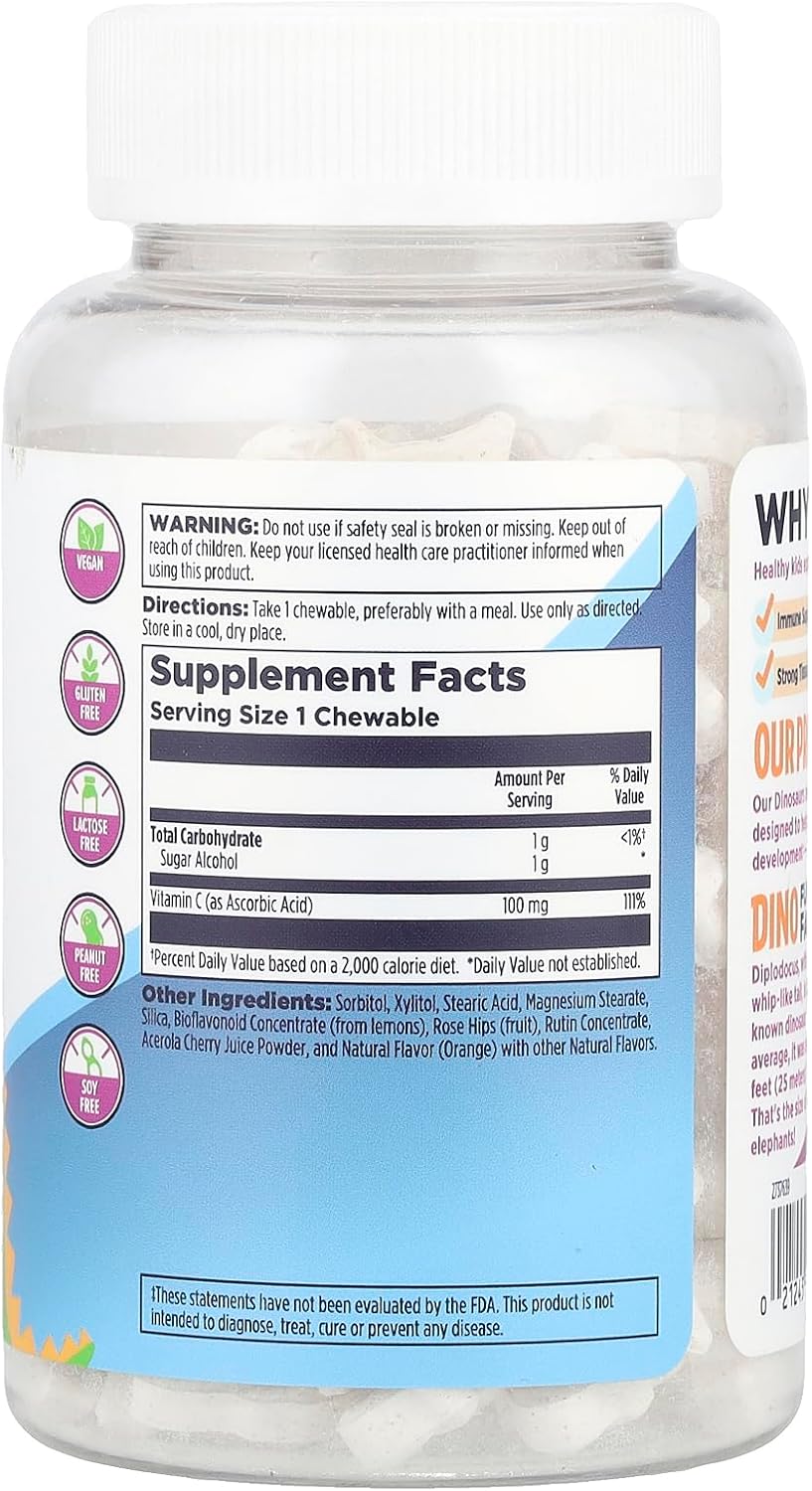 KAL C-Rex Chewable Vitamin C for Kids – Immune Support with Bioflavonoids, Rose Hips & Acerola, Natural Orange, 100 mg, Chewable Tablets - görsel 2