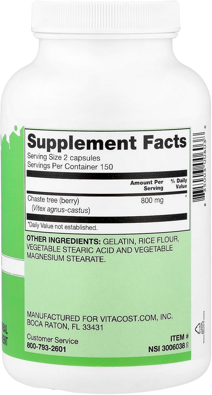 Vitacost Vitex Agnus-Castus Chaste Berry - 800 mg per Serving - 300 Capsules - görsel 2