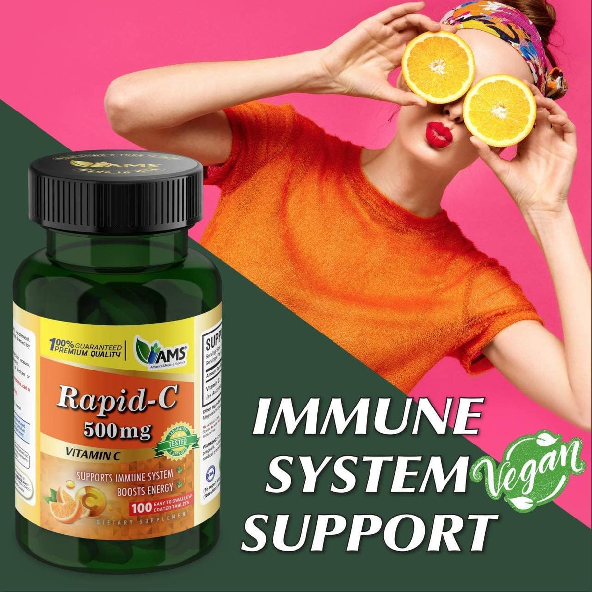 America Medic & Science Rapid-C 500mg Vitamin C Supplement (3 Pack of 100 Tablets) - görsel 7