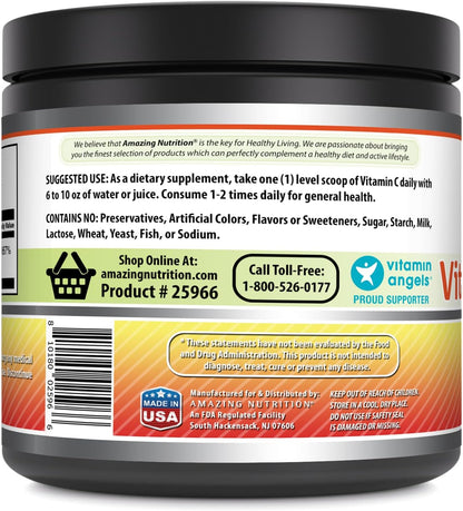 Amazing Formulae Vitamin C Powder Supplement - Unflavoured Ascorbic Acid - 1g per Serving - Non-GMO, Gluten-Free - 454 g