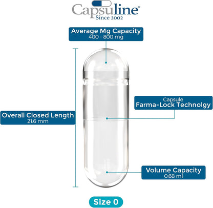 Capsuline Coloured Size 0 Empty Gelatine Capsules, White/White, 5000 Count