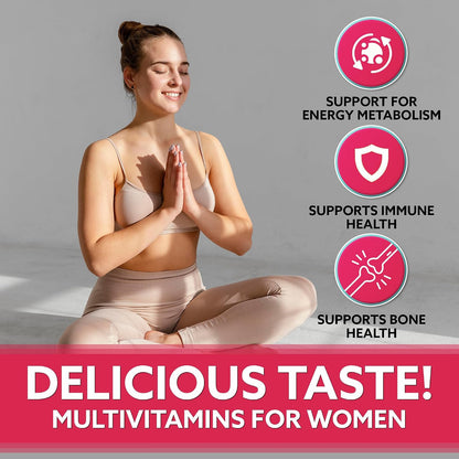 Droppels Women's Multivitamin Gummies with Folic Acid & Biotin - Peach Tea Flavour, 60 Count