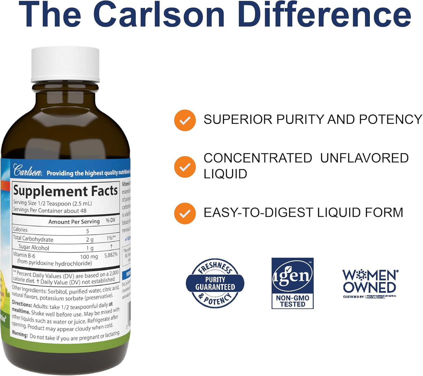 Carlson - B-6 Liquid, Vitamin B-6 for Energy Metabolism and Heart Health, Berry Lemonade Flavour, 120 ml - görsel 2