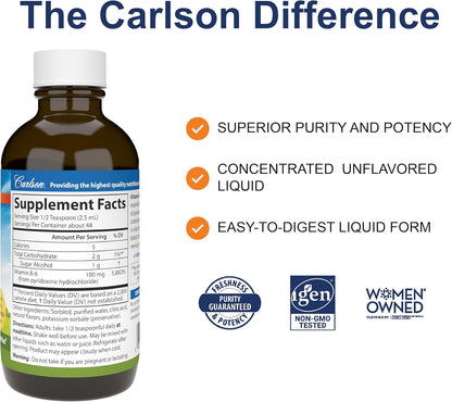 Carlson - B-6 Liquid, Vitamin B-6 for Energy Metabolism and Heart Health, Berry Lemonade Flavour, 120 ml