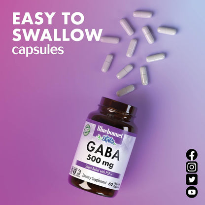 BlueBonnet Nutrition GABA 500 mg with Vitamin B6 (P5P) - 60 Vegetable Capsules